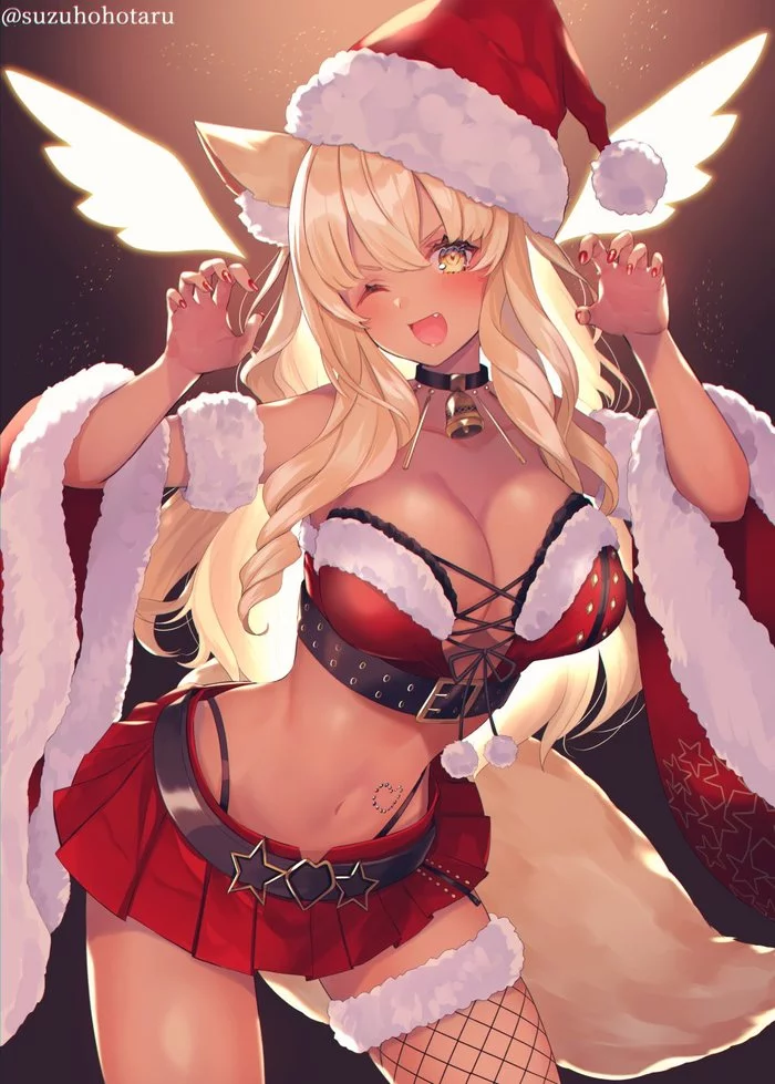 Suzuka Gozen - Anime, Anime art, Fate, Fate grand order, Suzuka gozen, Animal ears, Breast, Santa costume