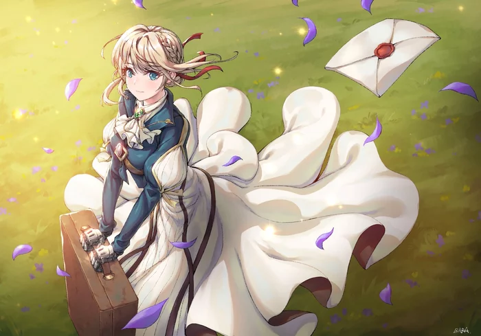 Violet - Violet Evergarden, Anime art, Anime, Letter, Suitcase