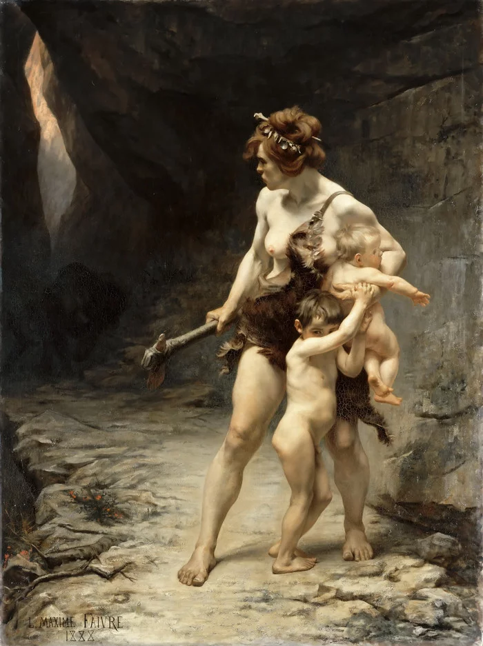 Leon Maxime Febvre - Two mothers, 1888 - NSFW, My, , Painting, 19th century, Story, Painting, Stone Age, Longpost, Primitive-Communal system