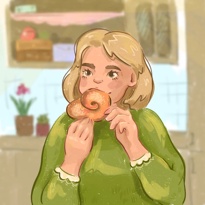 Just a girl who loves buns :3 - My, Images, Illustrator, Illustrations, Color illustrations, Drawing, Digital drawing, Christmas illustration, Art