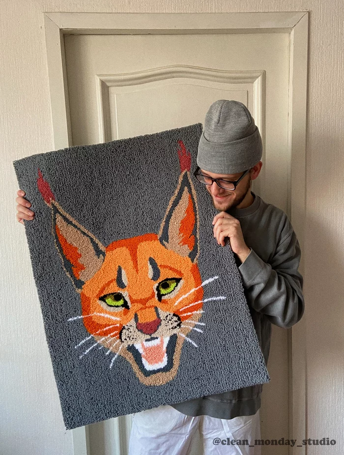 I made a rug in the shape of a wild cat! - My, Caracal, Handmade, With your own hands, Needlework without process, Needlework, Video, Longpost