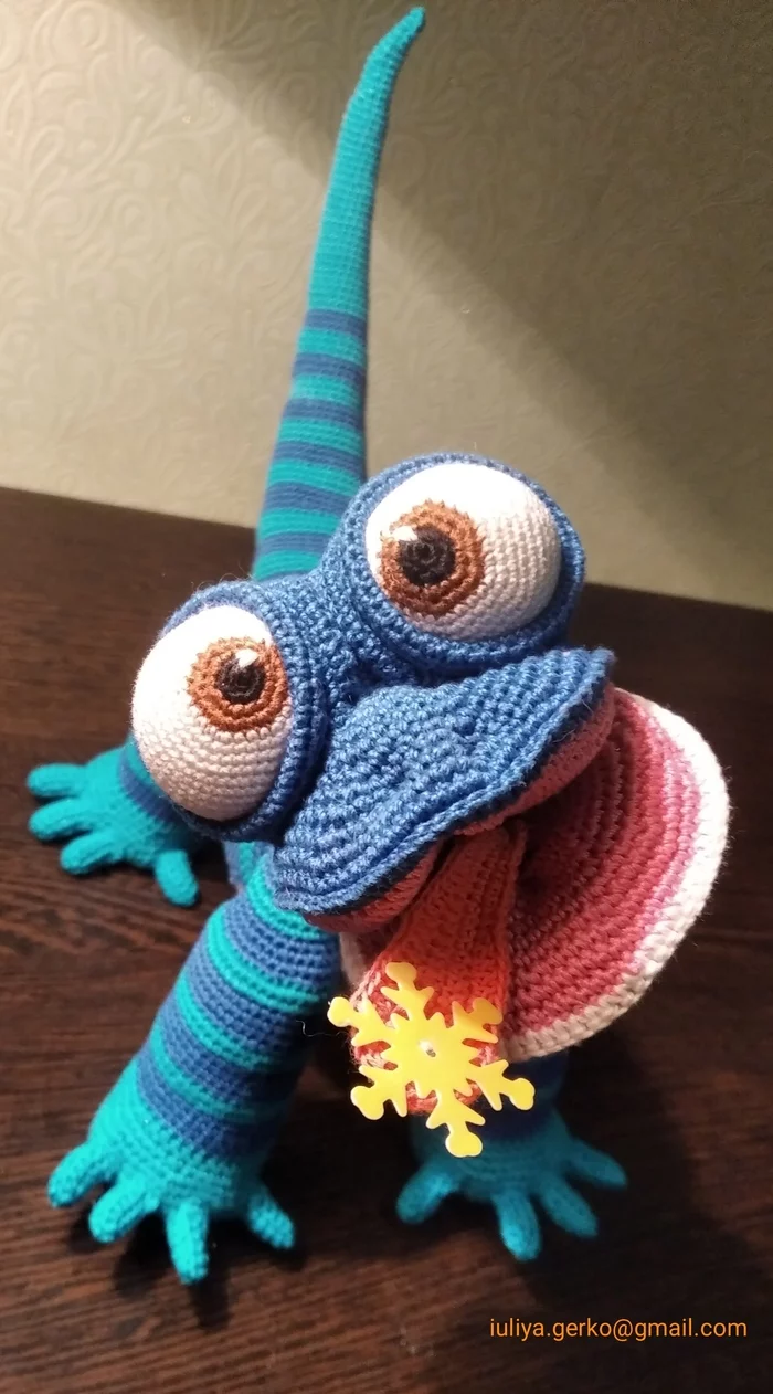 Cartoon salamander, or how my 2021 knitting year begins - My, Crochet, Knitted toys, Amigurumi, Hobby, Needlework without process, Longpost