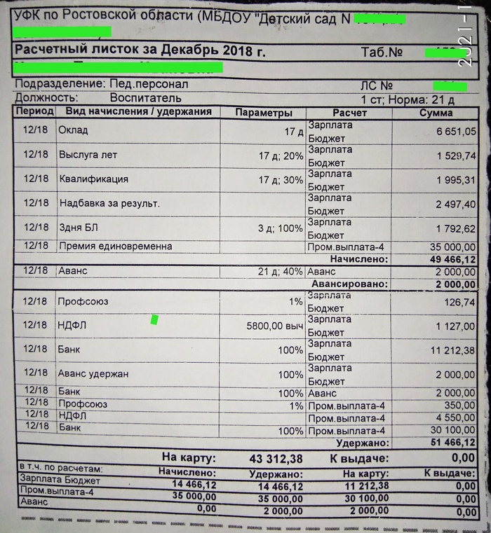 Оклад премия. 13 Зарплата в садике.