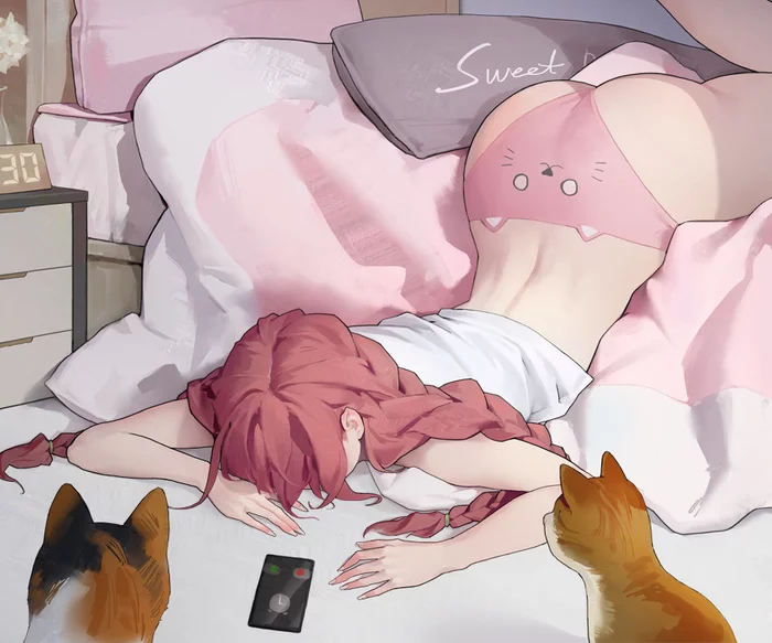 To get up for work... - NSFW, Anime art, Art, Hand-drawn erotica, Dongho Kang, Pantsu