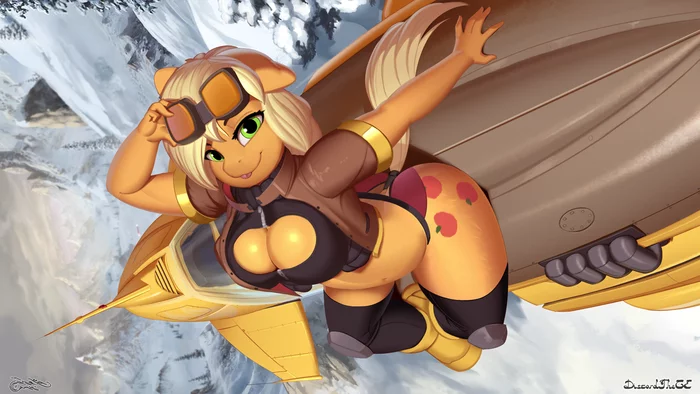 Jock on a hoverbike - My little pony, Applejack, MLP Edge, Anthro, Discordthege