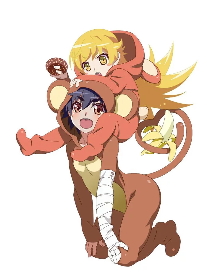 Big monkey or little monkey... - Anime art, Anime, Monogatari series, Shinobu oshino, Kanbaru suruga