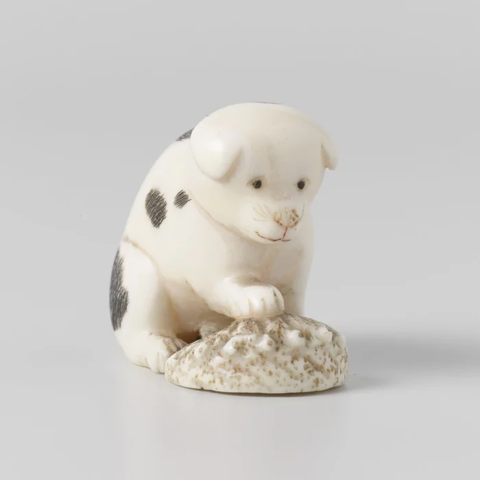 The last cutlet - Figurines, Netsuke, cat, Dog, Art, Japan, New Year, Cutlets