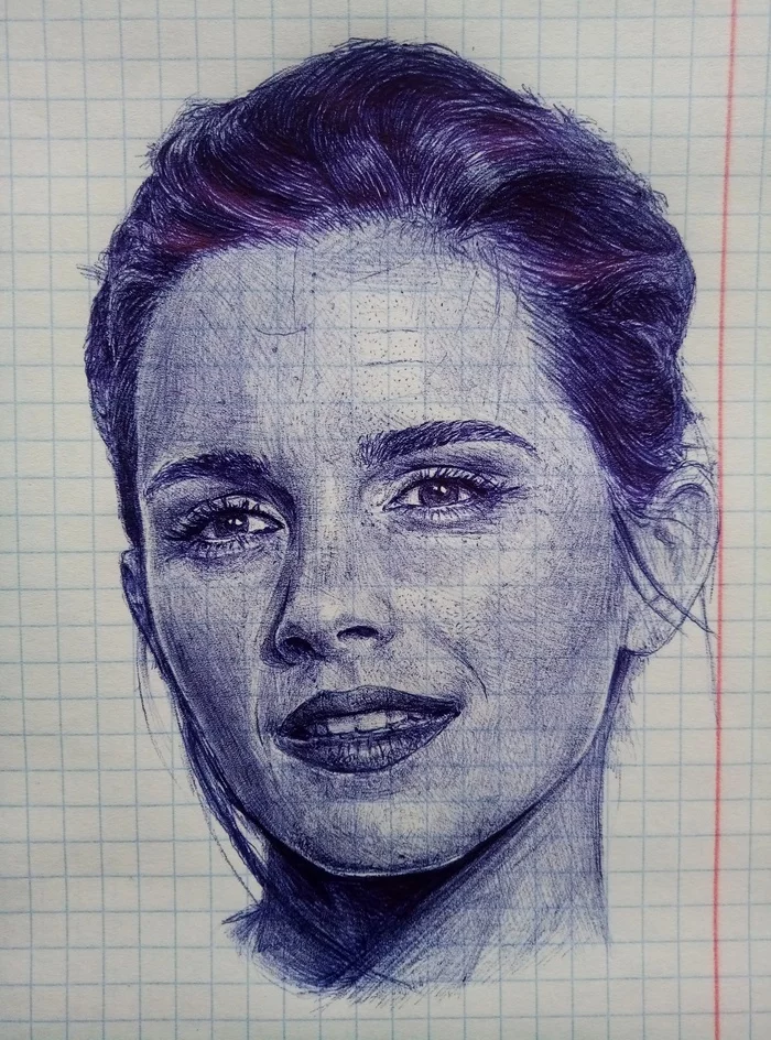 Emma Watson ballpoint pen - My, Drawing, Emma Watson, Pen drawing, Celebrities, Actors and actresses