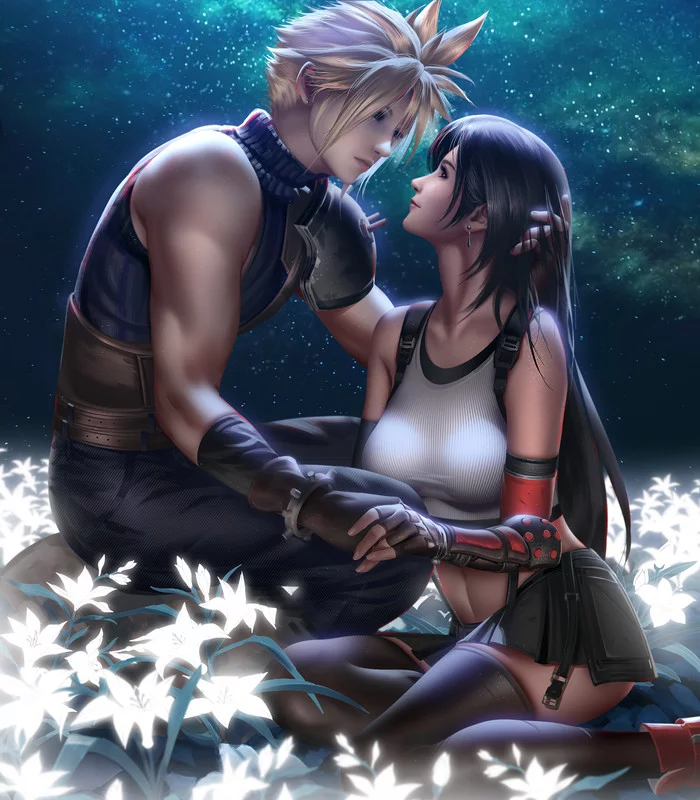 Tifa Lockhart and Cloud Strife - Арт, Игры, Final Fantasy VII, Cloud Strife, Tifa Lockhart, Liang Xing