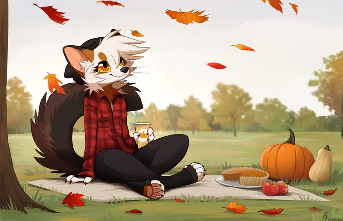 Autumn picnic - Furry, Art, Autumn, Picnic, Pumpkin, Aseethe