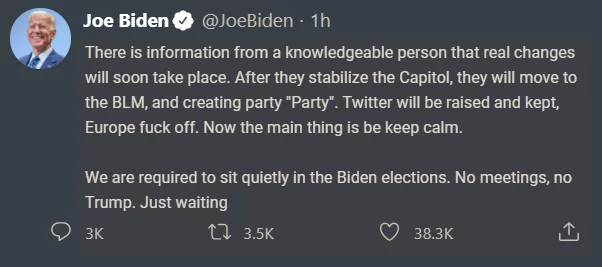 Biden won't give bad advice - Capitol, Joe Biden, Donald Trump, Elections, English language, Without translation, Twitter, Politics, Screenshot