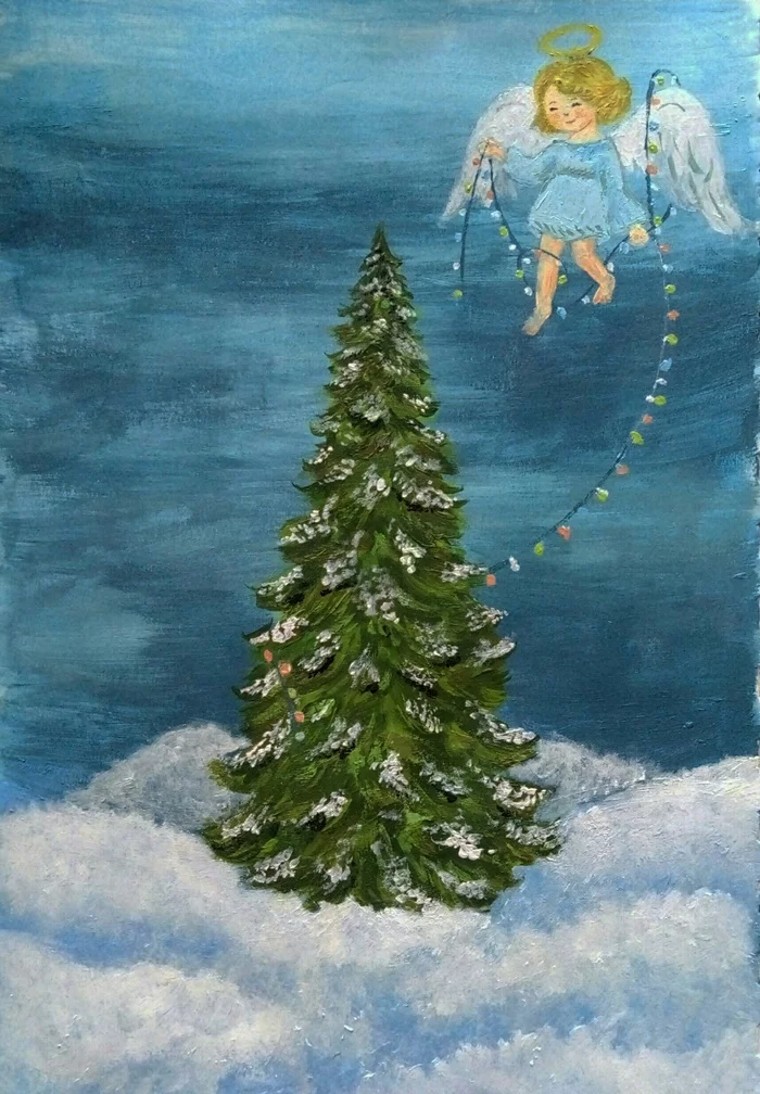 Christmas - My, Angel, Christmas, Clouds, Drawing, Art