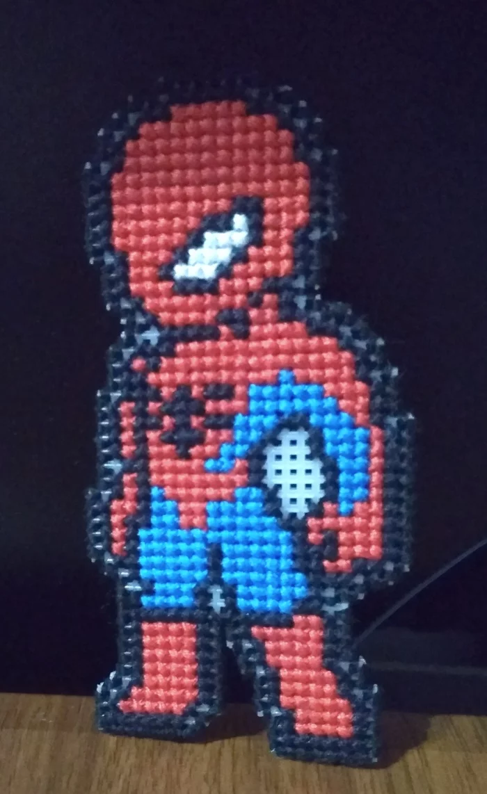 Small cross stitches - My, Needlework, Needlework without process, Cross-stitch, Spiderman, Characters (edit), A fish, Longpost