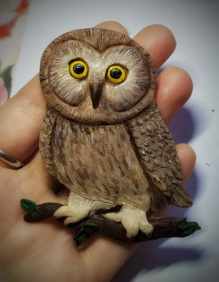 Polymer clay owl - My, Needlework without process, Owl, Polymer clay, With your own hands, Longpost