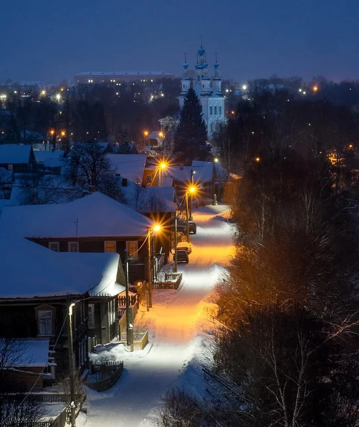 Vologda region, Totma - Totma, Vologodskaya Oblast, Russia, The photo, Winter, Night, Snow, The street, , Temple, beauty