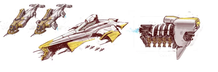 Ships of the Believers faction - My, Concept Art, Digital drawing, Board games, Sketch, Space, Steampunk