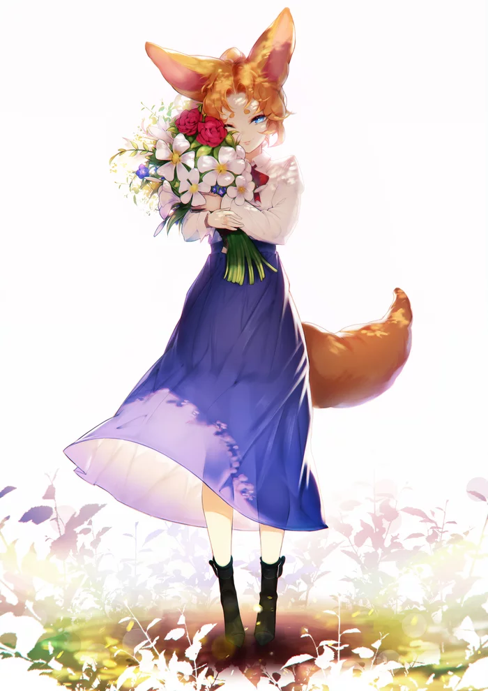 Chanterelle - Art, Drawing, Girls, Fox, Animal ears, Blueorca