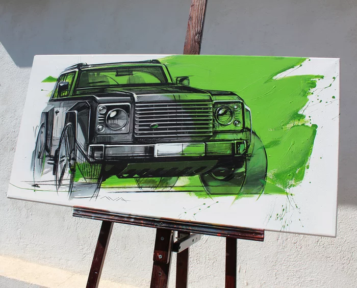 Land Rover Defender painting - My, Land rover, Defender, Offroad, SUV, Auto, Painting, Gallery, Exhibition, Painting, Video