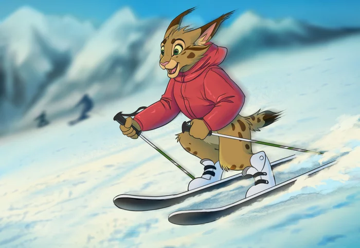 Ski resort - Furry, Art, Furry lynx, Skis, Snow, Reallynxgirl