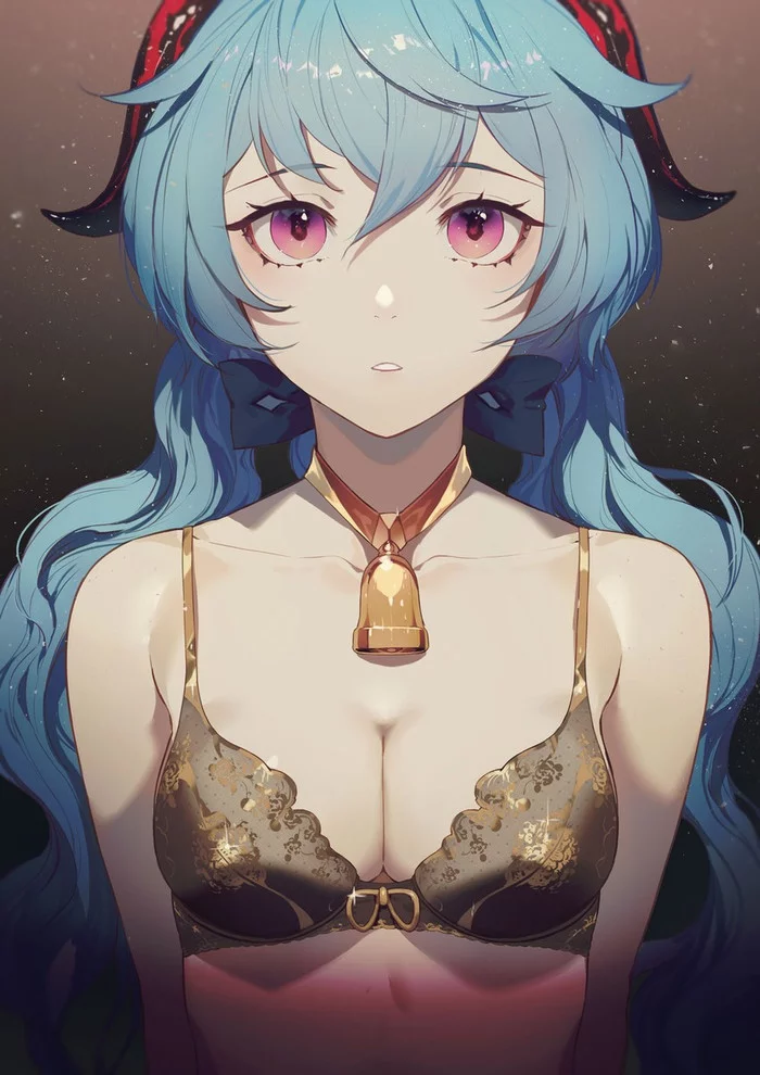 Ganyu - NSFW, Genshin impact, Ganyu (Genshin Impact), Anime, Anime art, Art, Girls, Underwear, Bra, Boobs, Horns, Bells