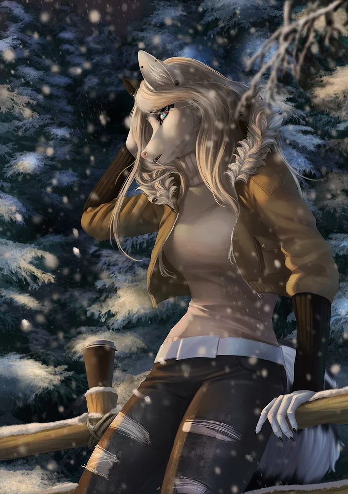 Snowy eve - Furry, Anthro, Art, Furry canine, Elvofirida