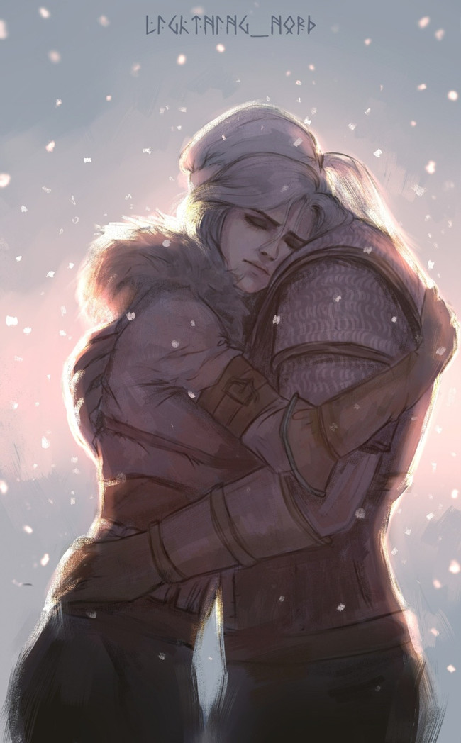 Ciri and Geralt - Witcher, Geralt of Rivia, Ciri, The Witcher 3: Wild Hunt, Art, Lightning_nord