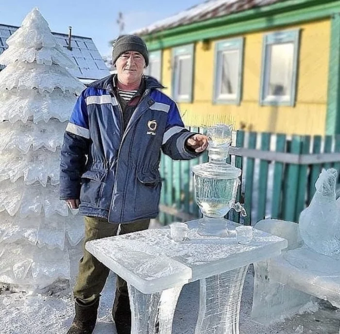 Tagir Akhmetshin with his own hands! - With your own hands, beauty, Bashkortostan, Ice sculpture, Ice, Samovar