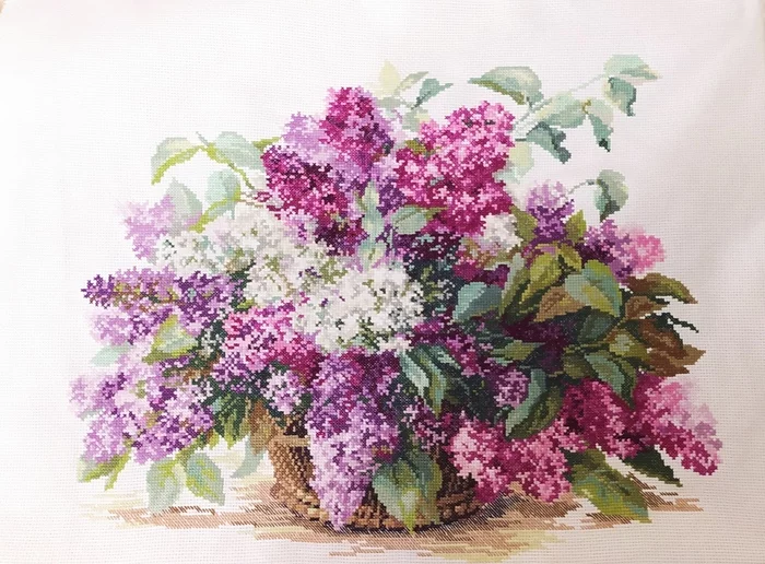 Lilac. Cross-stitch - My, Cross-stitch, Lilac, Needlework with process, Needlework