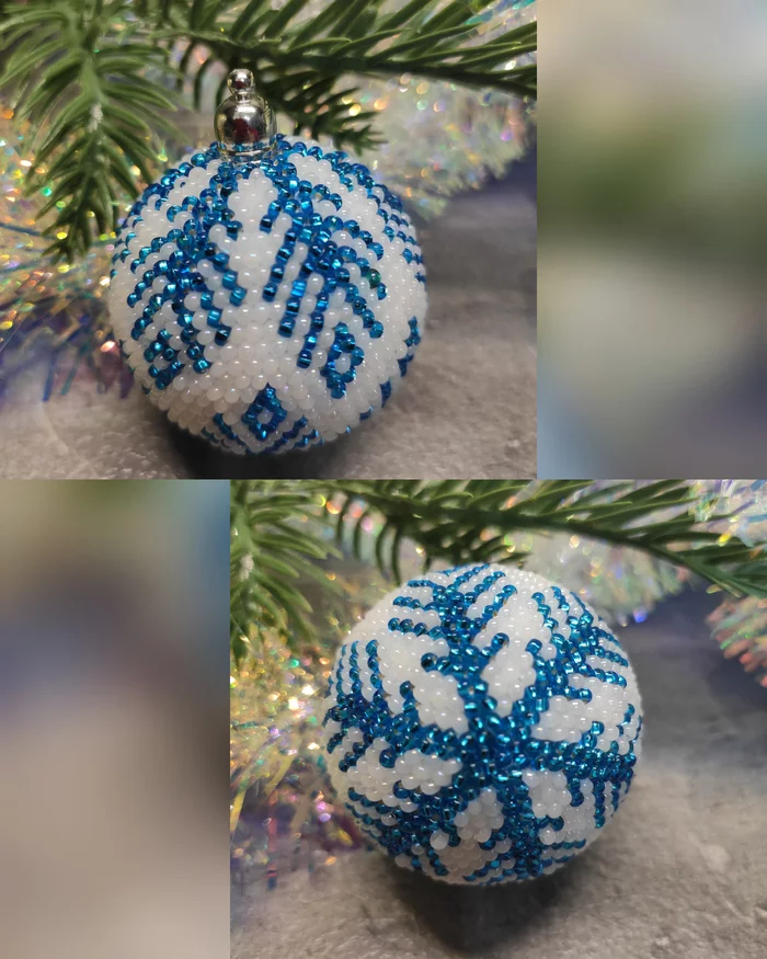 Red on black. Beaded ball - My, Knitting, With your own hands, Needlework without process, Beads, Christmas tree, Video, Longpost