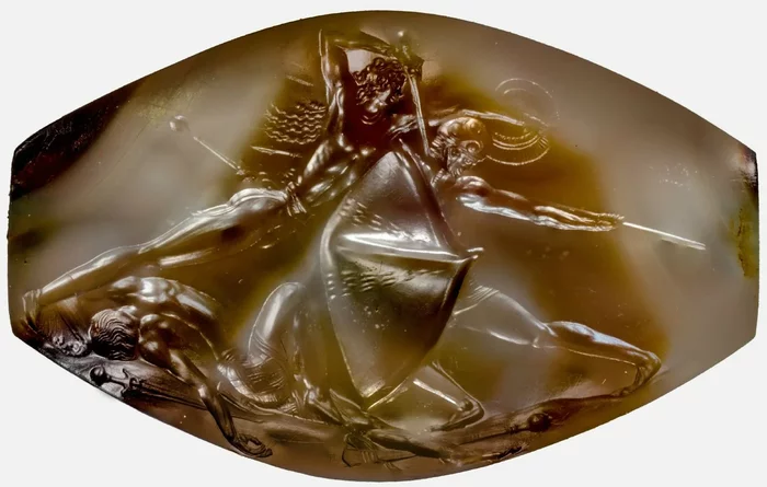 Agate with a battle scene from Pylos - Archeology, Story, Find, Engraving, Antiquity, The fight, Jewelry, Longpost