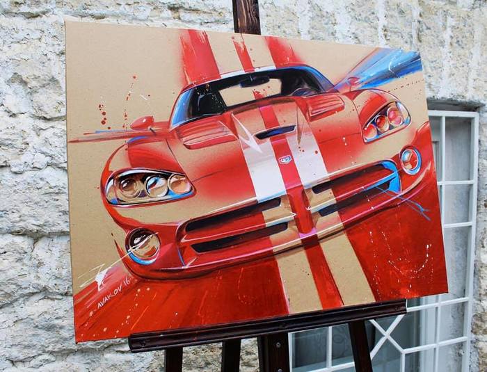 Dodge Viper picture - My, Sports car, Auto, Dodge Viper, Painting, Painting, Drawing