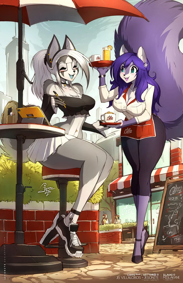 Cafe-shop - Furry, Art, Coffee, Furry edge, Jeso, Furry canine, Furry squirrel, Cafe, Tablet