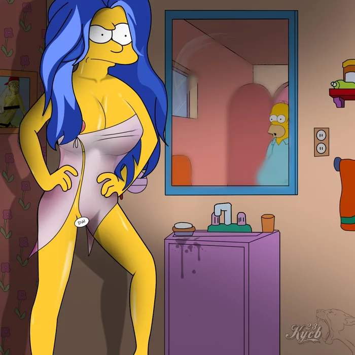 Marge Simpson after shower - NSFW, My, The Simpsons, Marge Simpson, Homer Simpson, Boobs, Digital drawing, Attempt at writing, Longpost