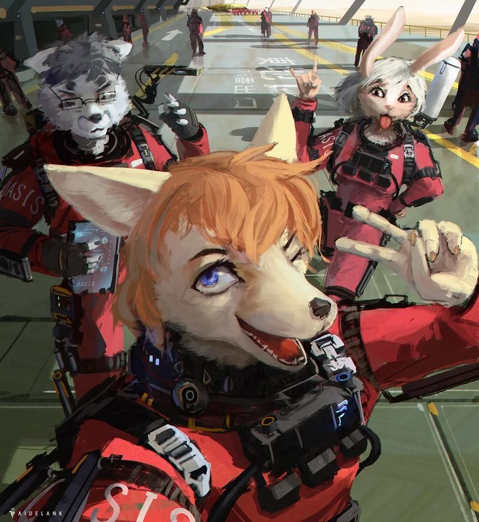 Selfie - Furry, Anthro, Art, Furry canine, Furry rabbit, Aidelank