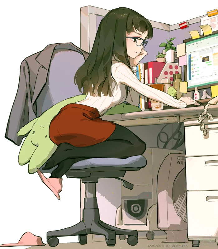 Taiwan office lady (3) - Аниме, Anime Art, Original Character, Pixiv, Офис, Девушки