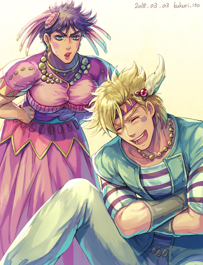 О нет! Невероятную маскировку Джозефа раскрыли! - Jojos Bizarre Adventure, Аниме, Anime Art, Joseph Joestar, Caesar Zeppeli