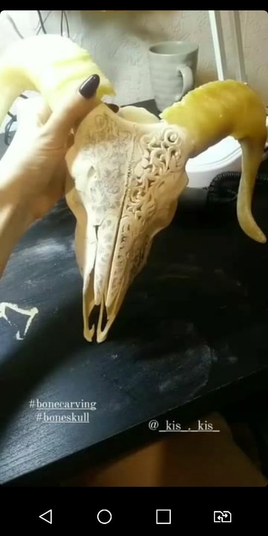 Carved lamb skull - My, Bone carving, Needlework, Handmade, Thread, Scull, Longpost, Needlework with process