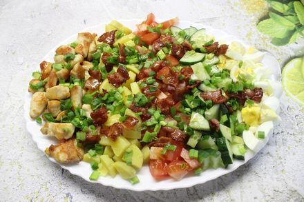 American salad with chicken and bacon - My, Salad, Recipe, Food, Cooking, Nutrition, Dish, Second courses, American cuisine, Longpost