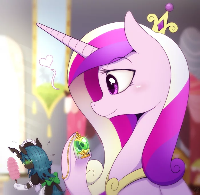 Continuation of the post “Adorable Chrysalis Maid strike again” - My little pony, Queen chrysalis, Princess cadance, MLP Lesbian, Shipping, Vavacung, Housemaid, MLP Socks, Reply to post