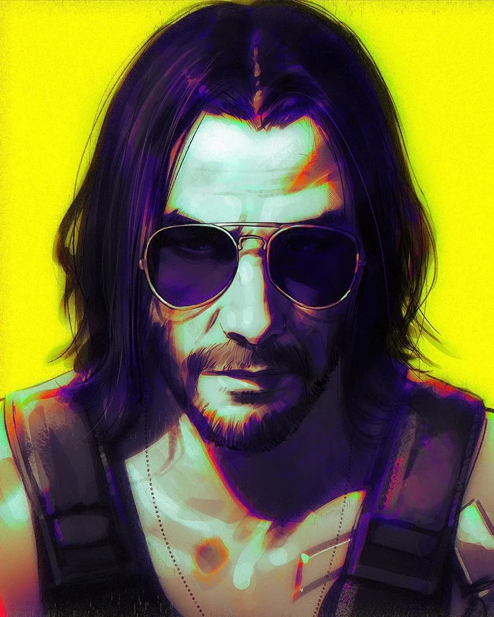 Johnny - Drawing, Cyberpunk 2077, Johnny Silverhand, Ilya Kuvshinov, Art, Keanu Reeves, Fan art