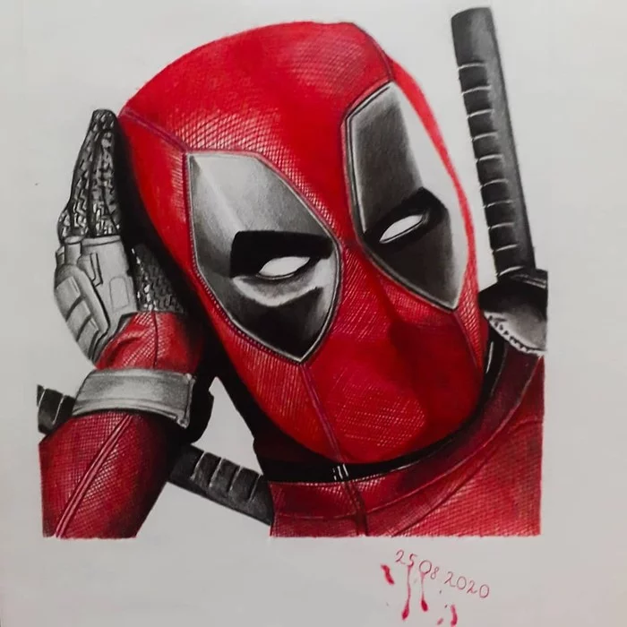 Donde esta la biblioteca? - My, Drawing, Art, Deadpool, Marvel, Superheroes, Painting, Colour pencils, Fan art