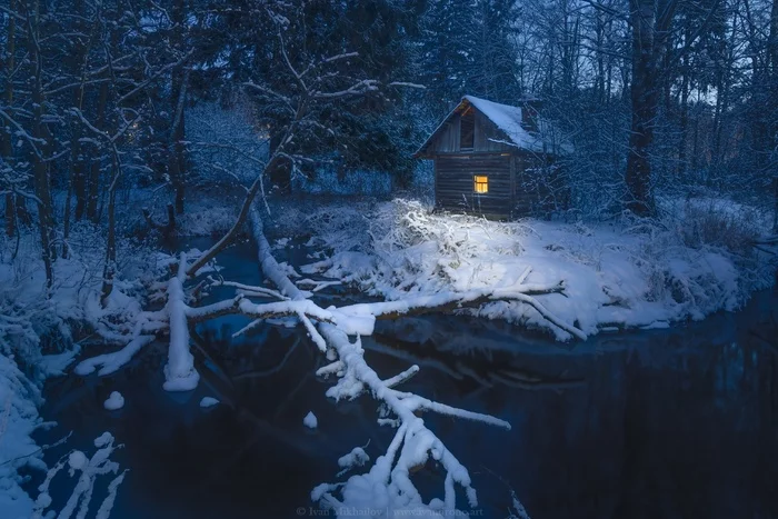 Winter landscape - My, The photo, Winter, Landscape, Village, River, House, Bath, dust