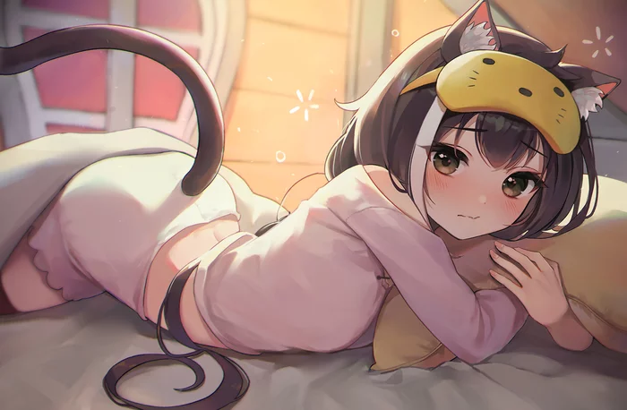 Kyaru - Princess Connect! Re: Dive, Kiruya Momochi, Anime, Anime art, Art, Neko, Animal ears, Tail, Pajamas