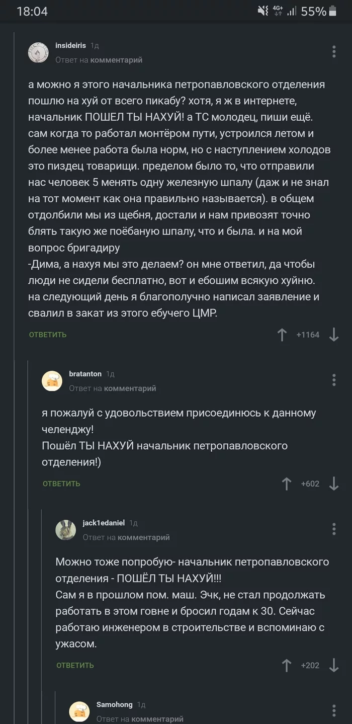 Well, bosses of Petropavlovsk, since you are such readers, please read it one more time for reinforcement, you are our descendants: - Russian Railways, Bosses, Message, Kindness, Mat, Railway, Russia, Longpost, Comments on Peekaboo, Negative