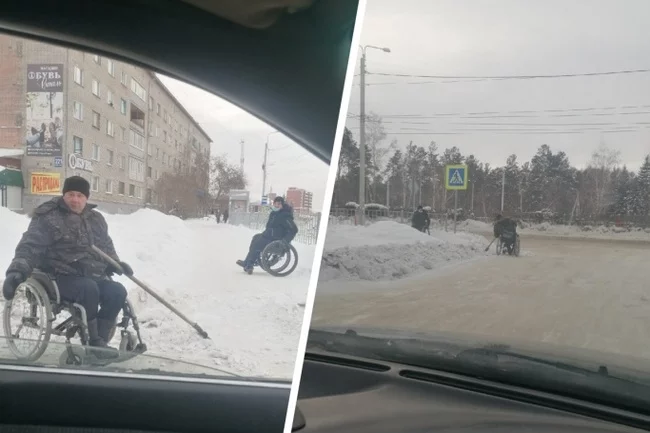 «Это у меня вроде тренажерного зала»: В Сибири мужчина в коляске сам чистит дорогу от снега - Искитим, Сибирь, Инвалид, Инвалиды-Колясочники, Администрация, Новосибирск, Позитив, Хоккей, Боулинг, Длиннопост