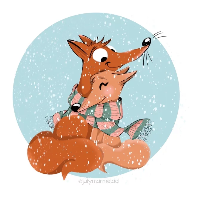 It's snowing in Moscow today - My, Moscow, Blizzard, Snow, Fox, Hugs, Funny animals, Milota, Digital, , Illustrations