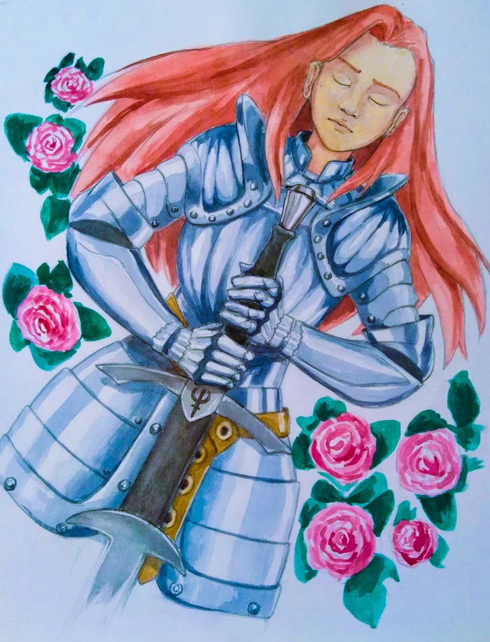 Virgin - My, Watercolor, Beginner artist, Knight, Art, Traditional art, Illustrations, Sketchbook, Artist