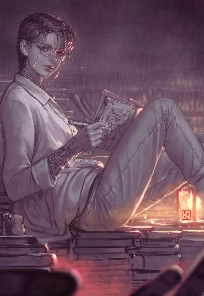 Deep night - Art, Drawing, Girls, Night, Books, Candle, Kyuyong Eom