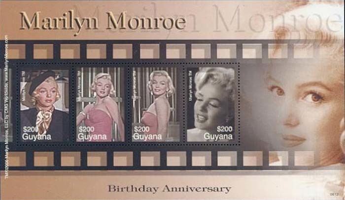 Marilyn Monroe on postage stamps (LXII) Magnificent Marilyn cycle - 370 issue - Cycle, Gorgeous, Marilyn Monroe, Beautiful girl, Actors and actresses, Celebrities, Stamps, Blonde, , Collecting, Philately, Guyana, 2007, Longpost