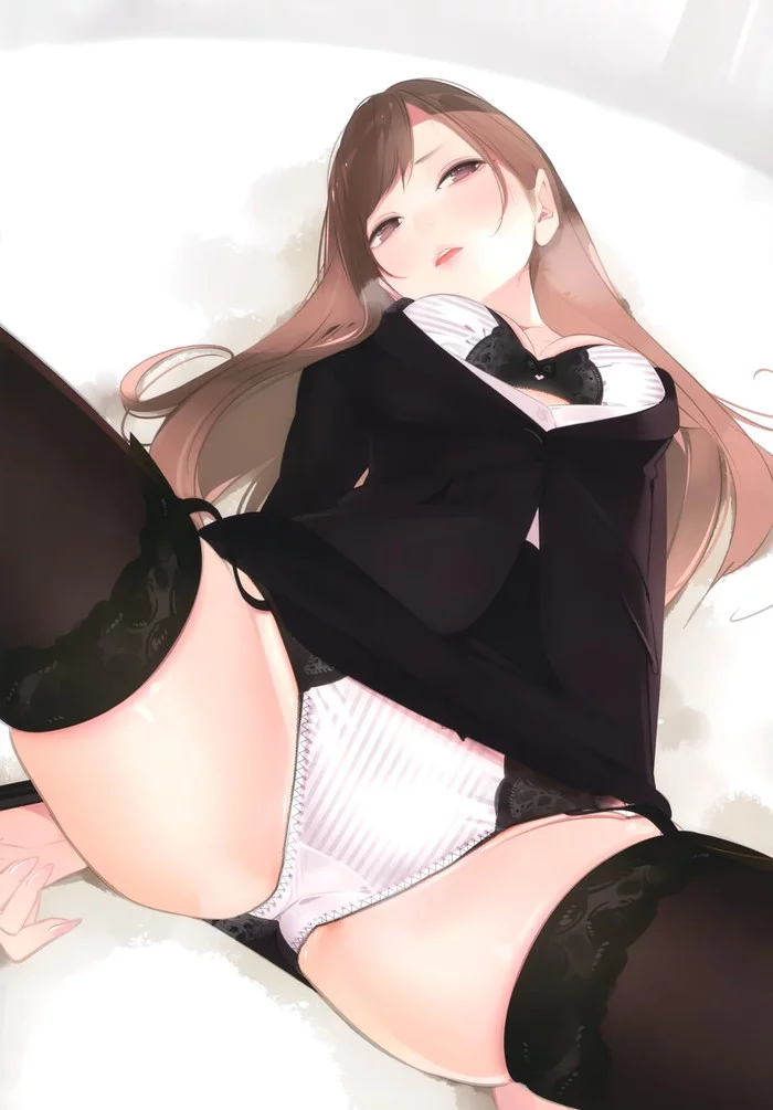 Art by Ama Mitsuki - NSFW, Art, Erotic, Hand-drawn erotica, Booty, Stockings, Tights, Underwear, Pantsu, , Anime, Anime art, Anime original, Ama mitsuki, Housemaid, Jeans, Garters, Girls, Longpost